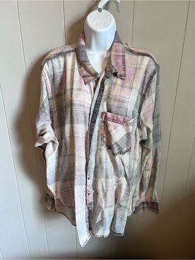 Maurices Women’s Plaid Button-Down Shirt in Pink and Gray